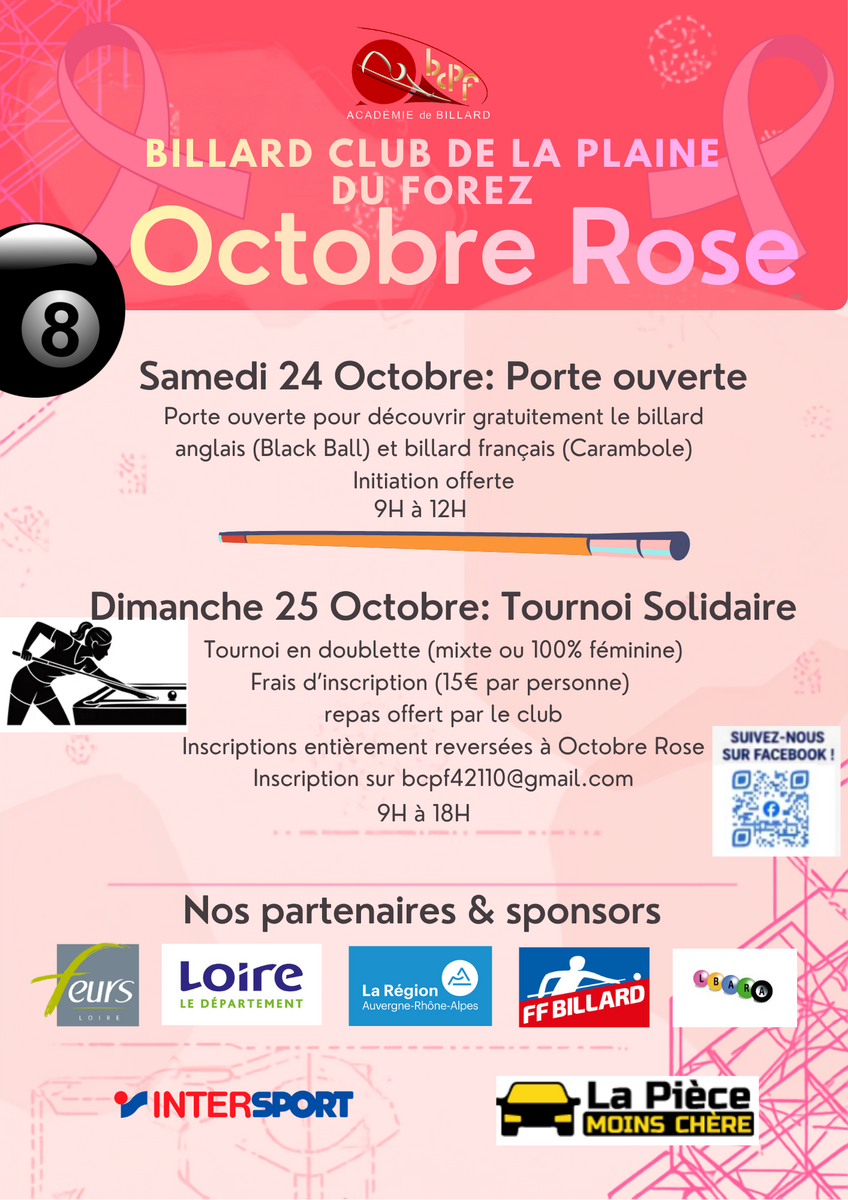 Organisation du premier tournoi solidaire Billard Pour Elle pour Octobre Rose